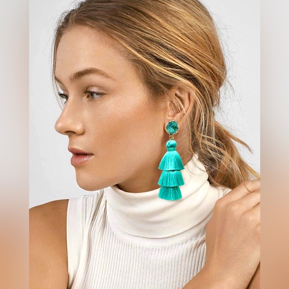 Adorable Turquoise Dangly Tassel Earrings, NIB